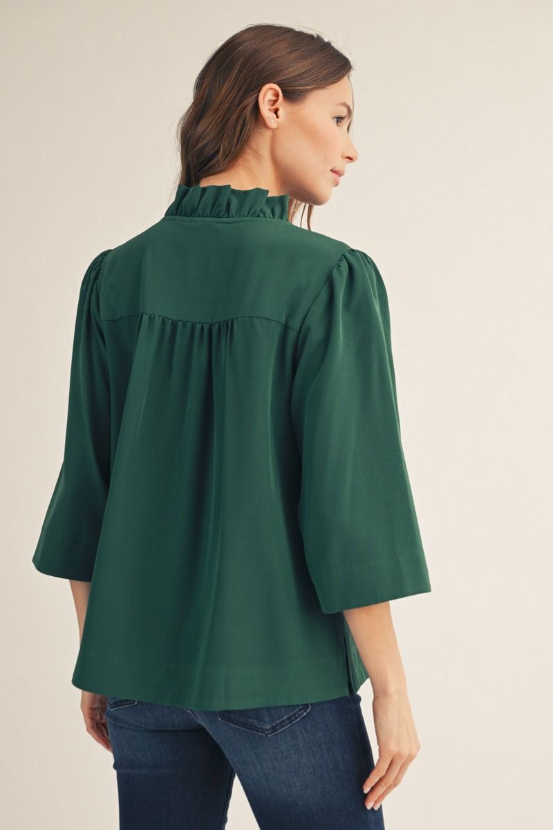CRINKLED SOLID HUNTER GREEN TOP