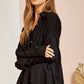 Ruching Black Shoulder LS Top