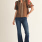 EMB TRIM SCALLOP BROWN  TOP