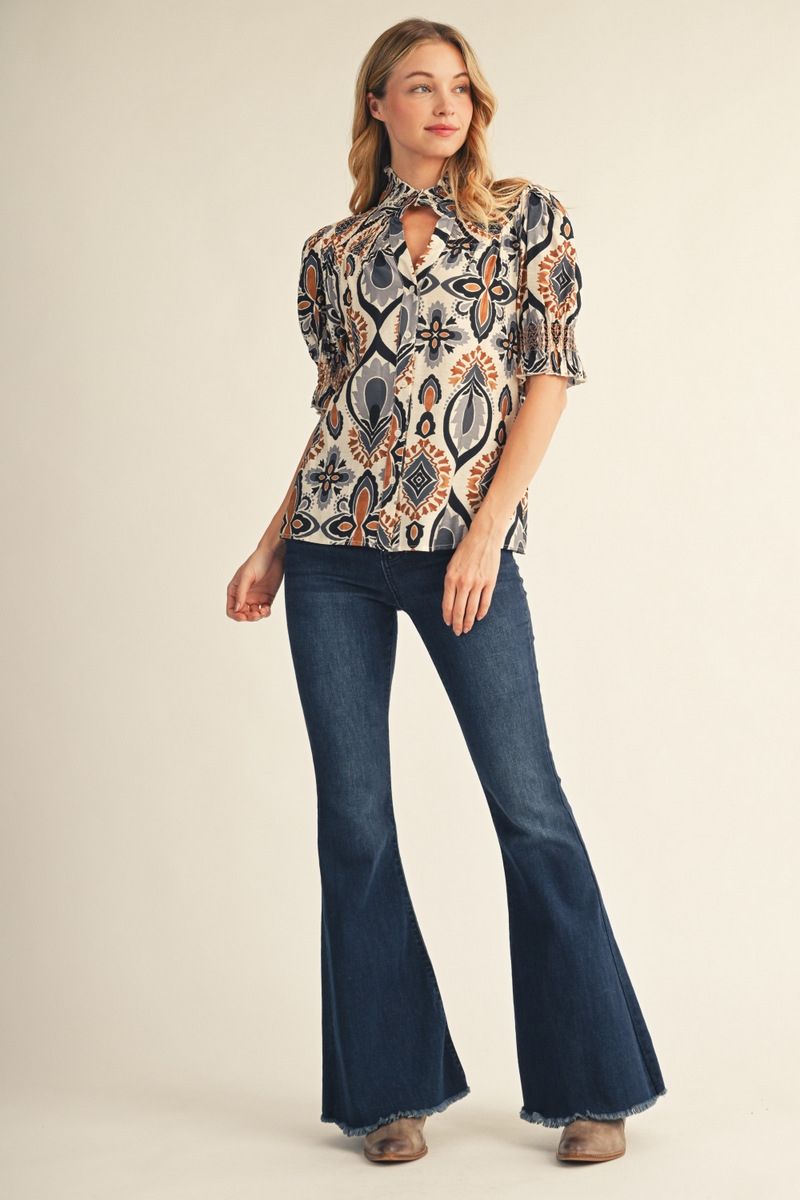 BOHO RUFFLE BLACK/GREY TOP