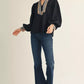 MOCK NECK BLK PLAID