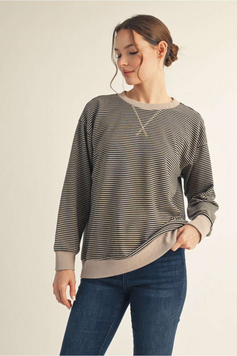 STRIPE BLK LS TOP