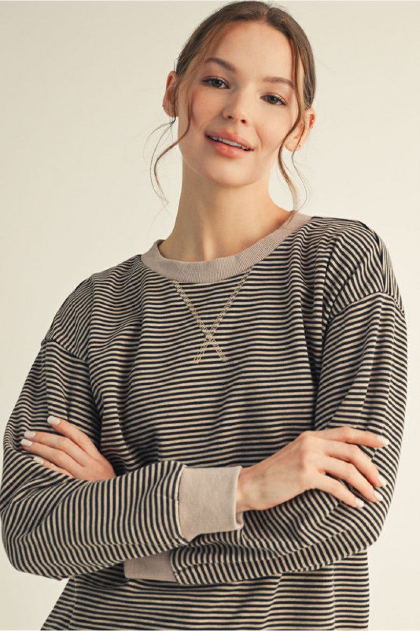 STRIPE BLK LS TOP