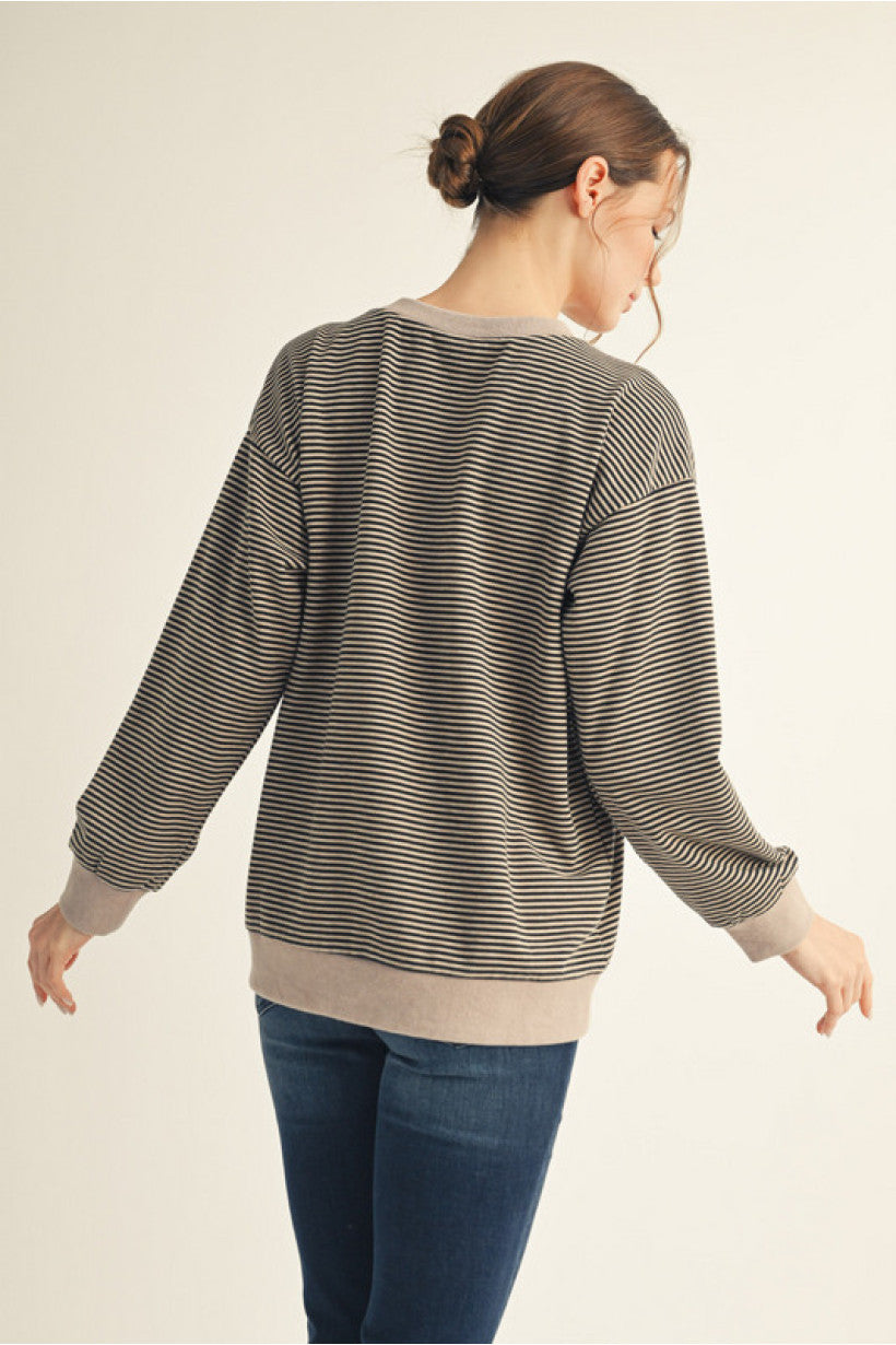 STRIPE BLK LS TOP