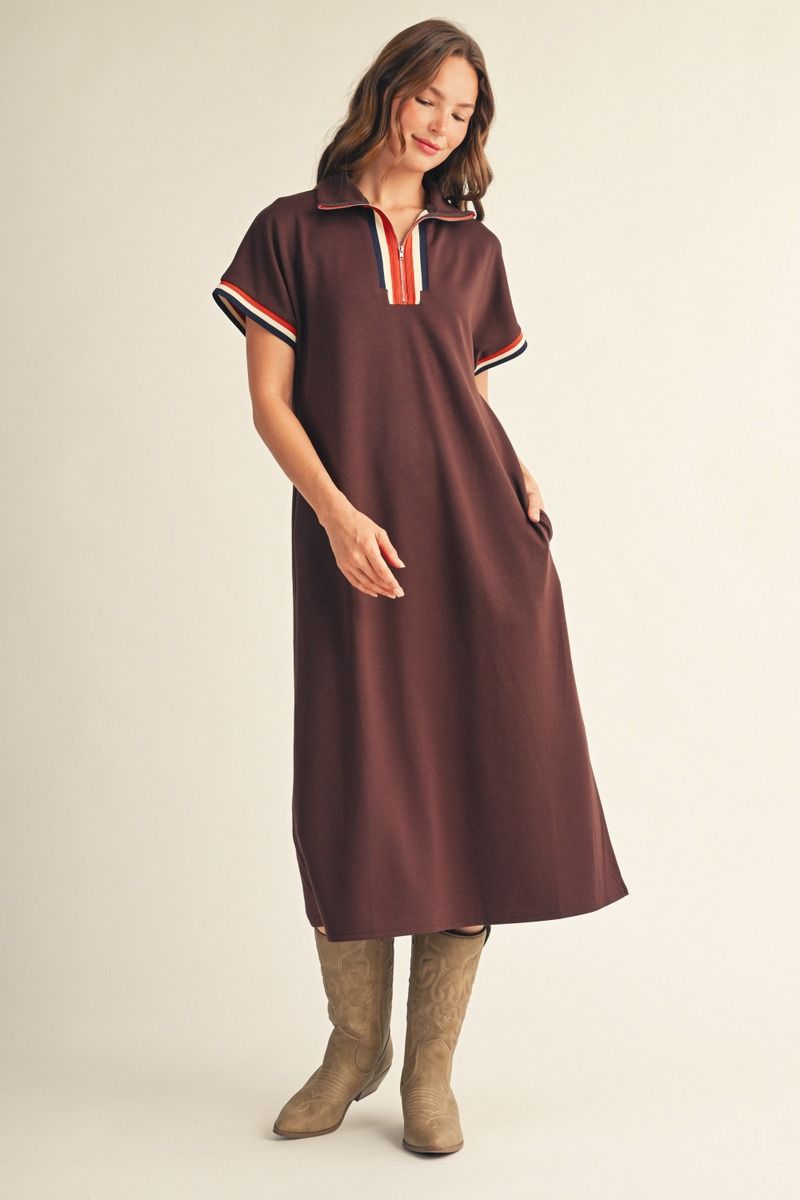 FALL VIBE ZIP BROWN DRESS
