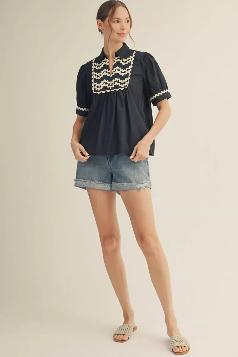 NOTCHED NECKLINE BLACK TOP
