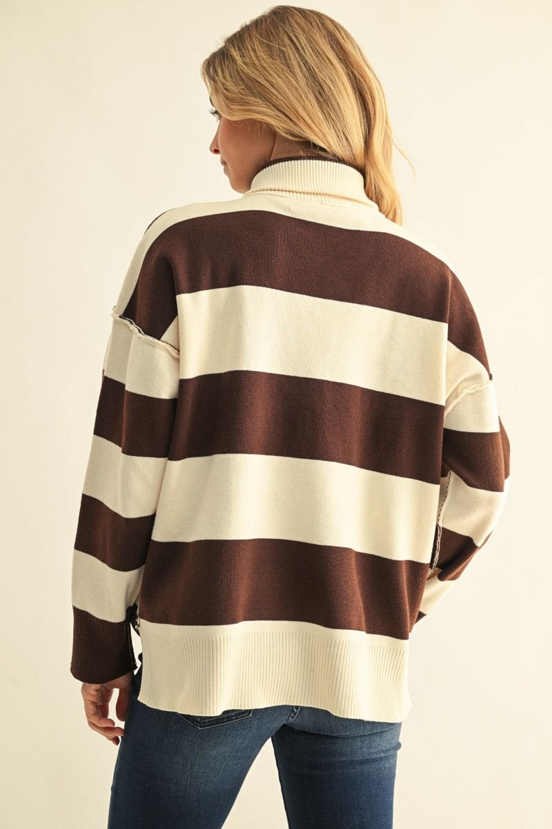 STRIPE ZIP CHARCOAL SWEATER