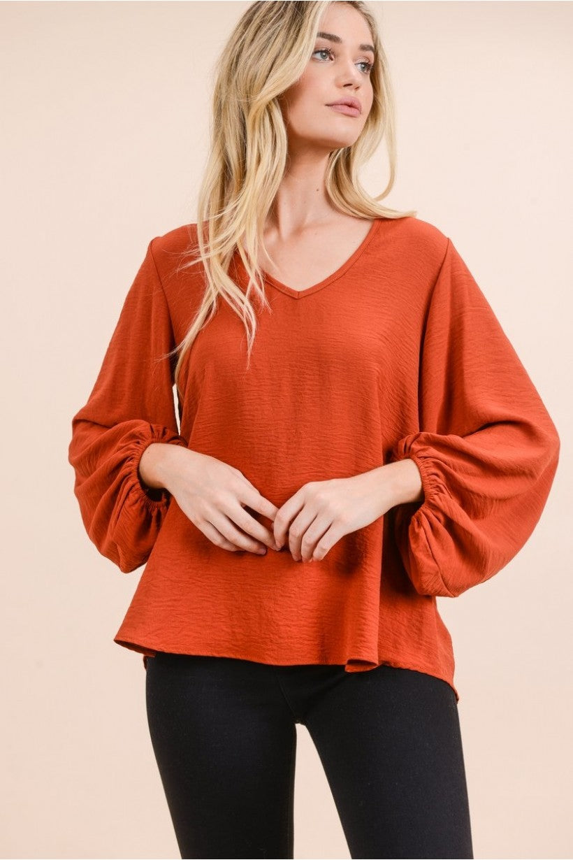BUBBLE SLEEVE RUST TOP