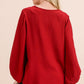 V-NECK BUBBLE SLEEVE BURGUNDY TOP