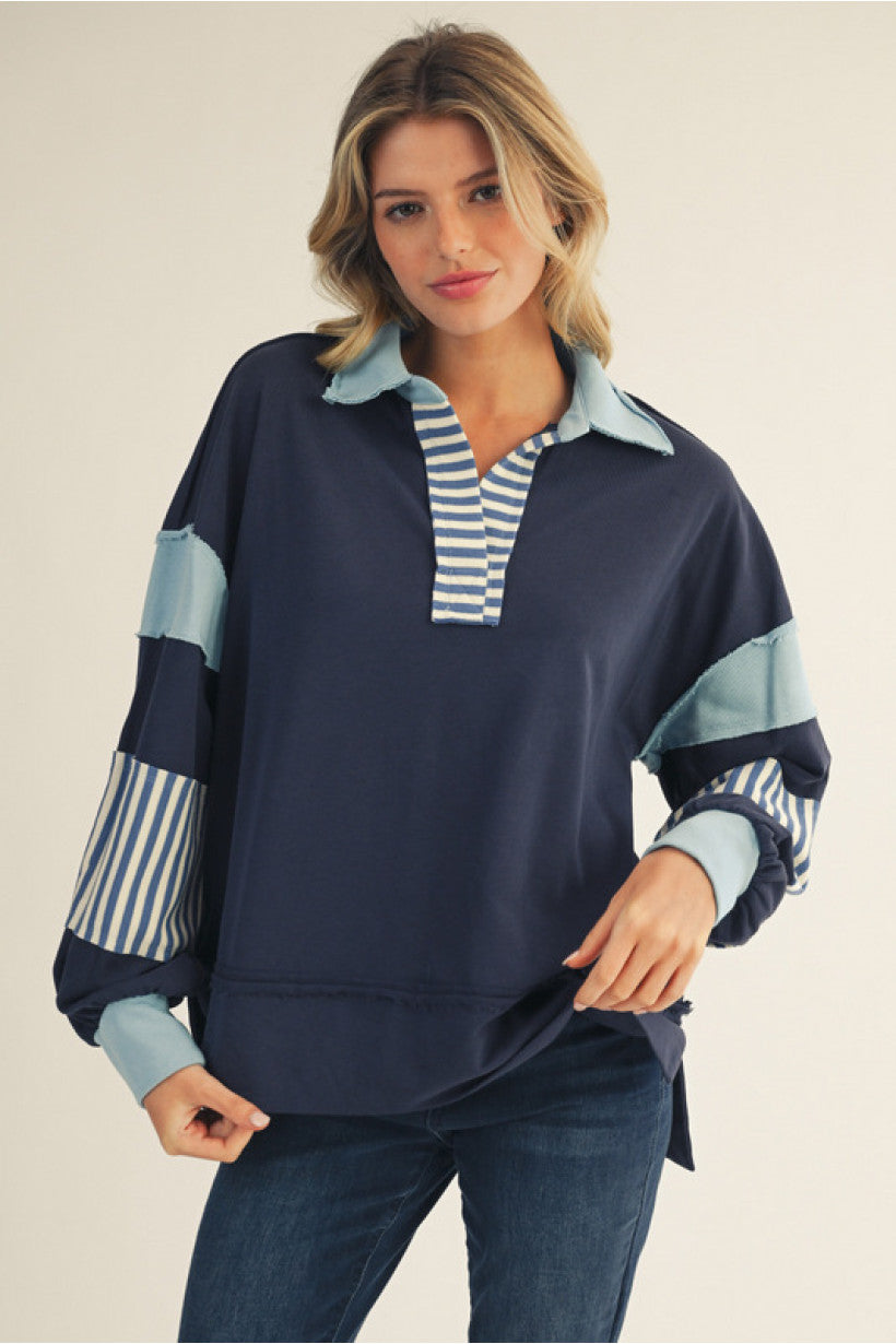 MIX MATCH NAVY LS TOP