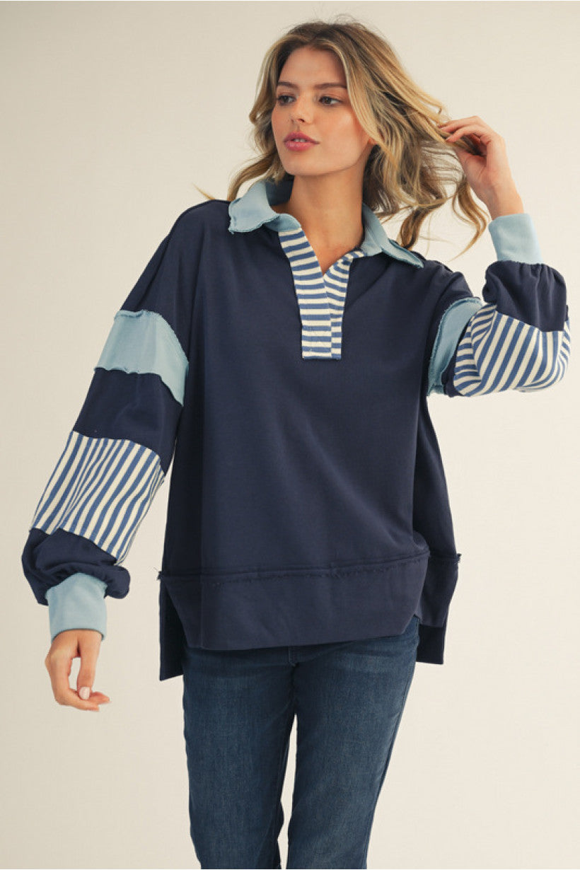 MIX MATCH NAVY LS TOP