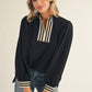 STRIPE BLK MOCK NECK ZIP