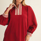 STRIPE MOCK NECK ZIP UP LS