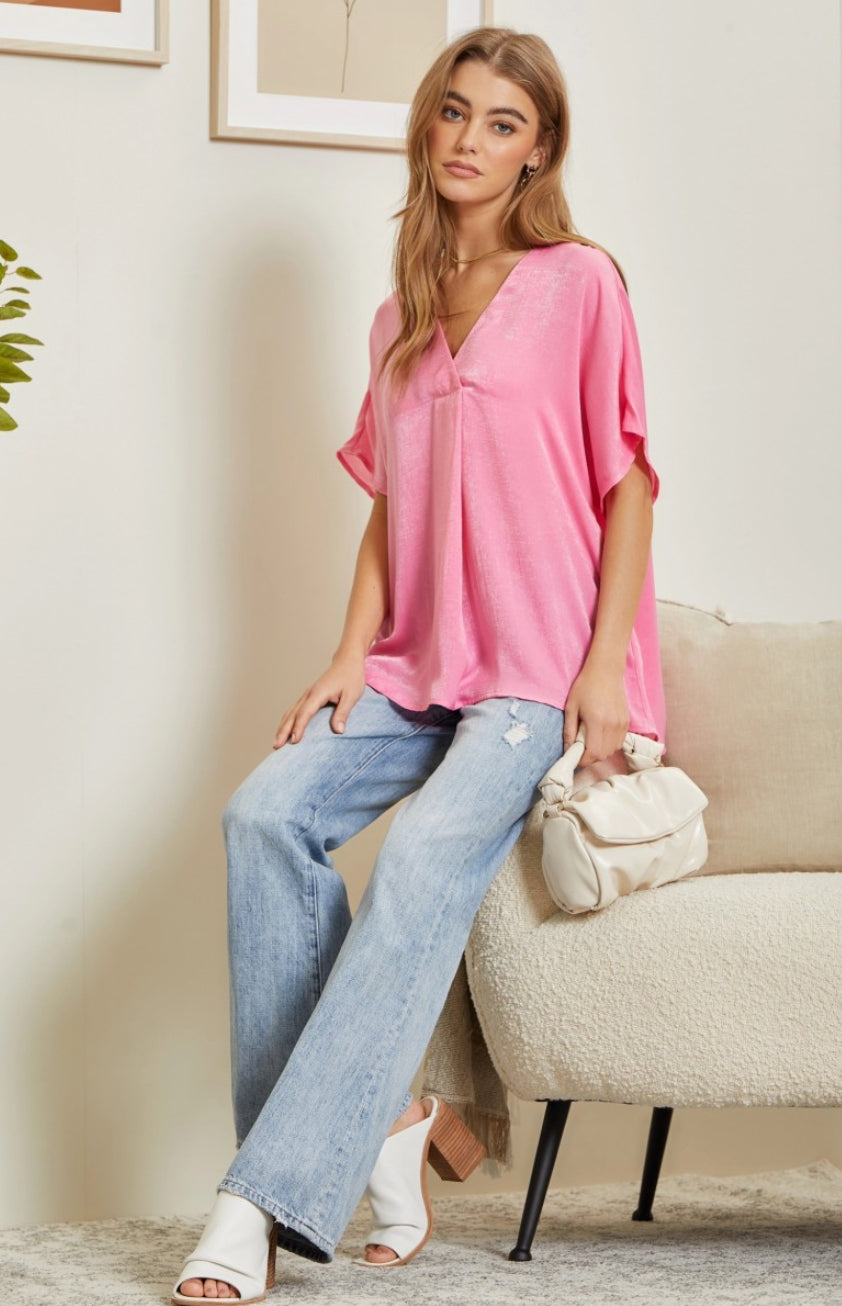 Solid Pink Shimmer Top