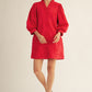 FLORAL EMB RED DRESS