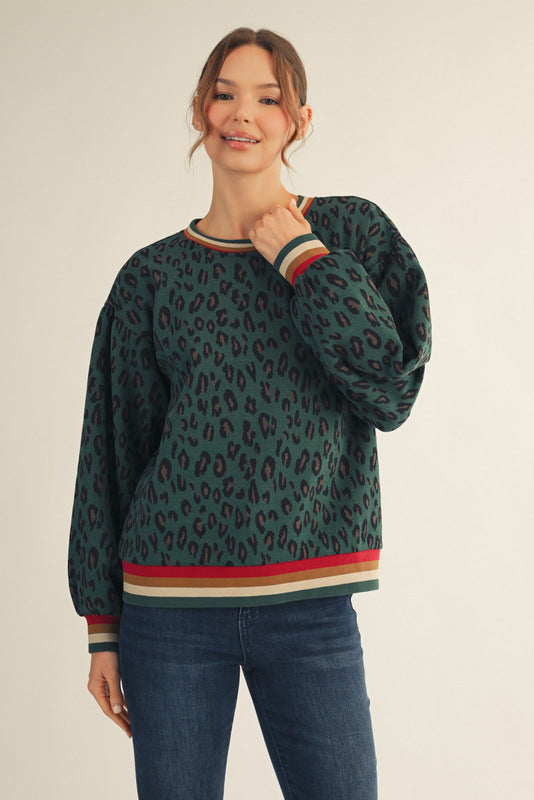 CREW STRIPE CHEETAH SWEATER