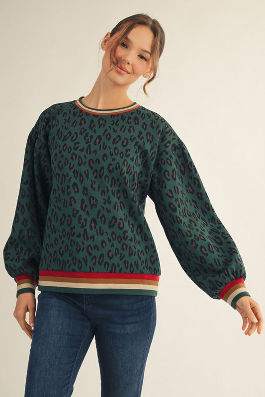 CREW STRIPE CHEETAH SWEATER