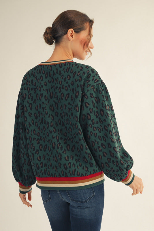 CREW STRIPE CHEETAH SWEATER