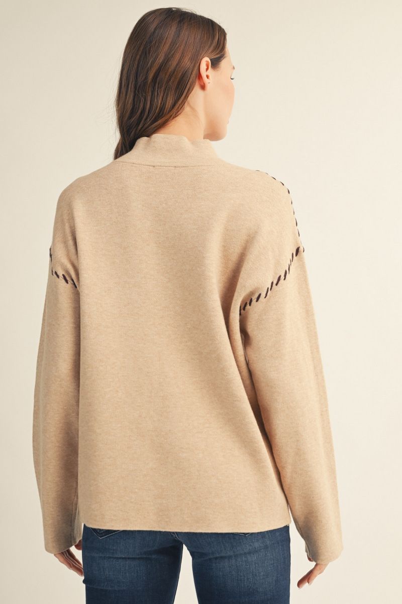 STITCHED OATMEAL SWEATER