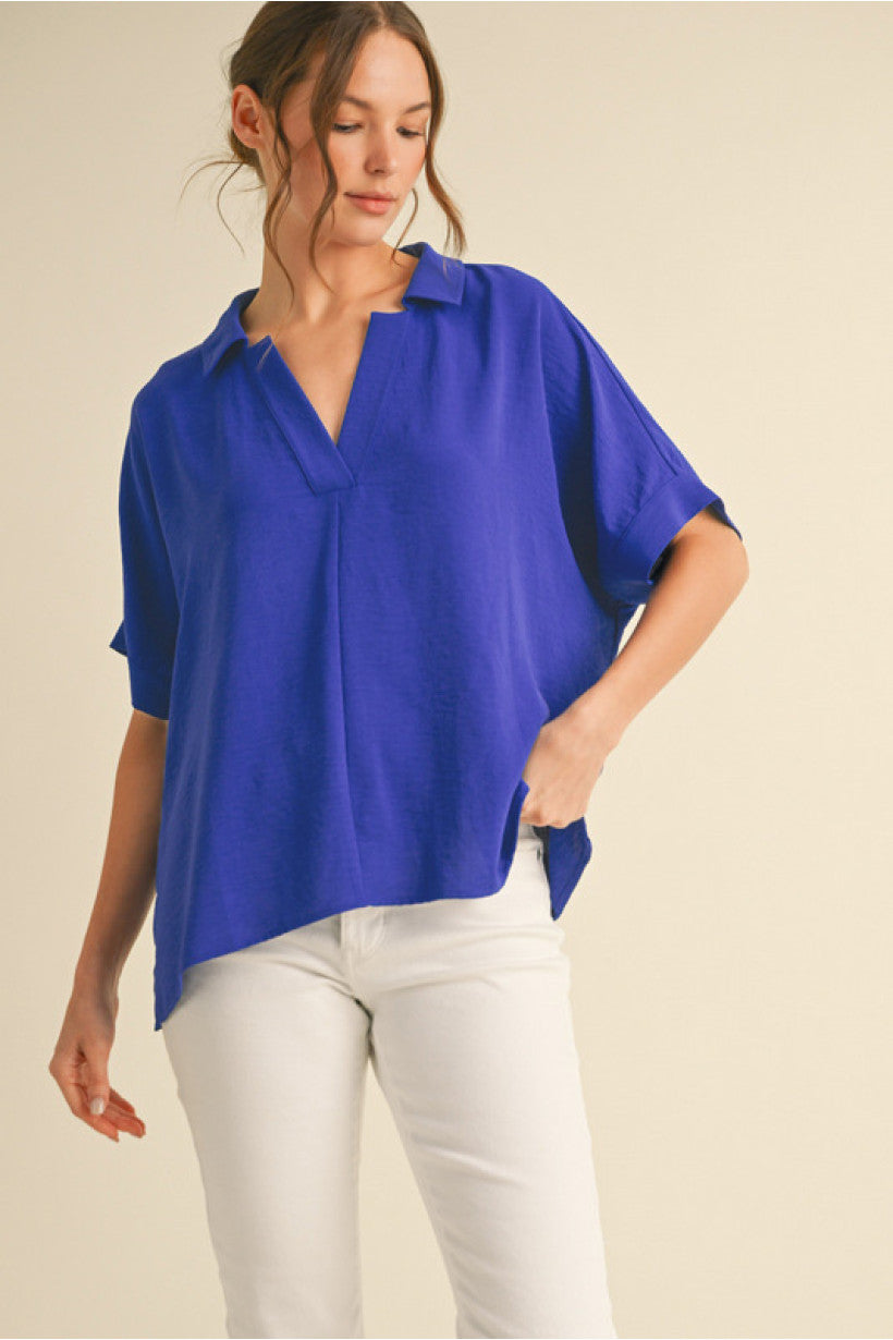 BOXED COLLAR SS ROYAL BLUE TOP