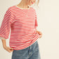 STRIPE 3/4 SS RED TOP