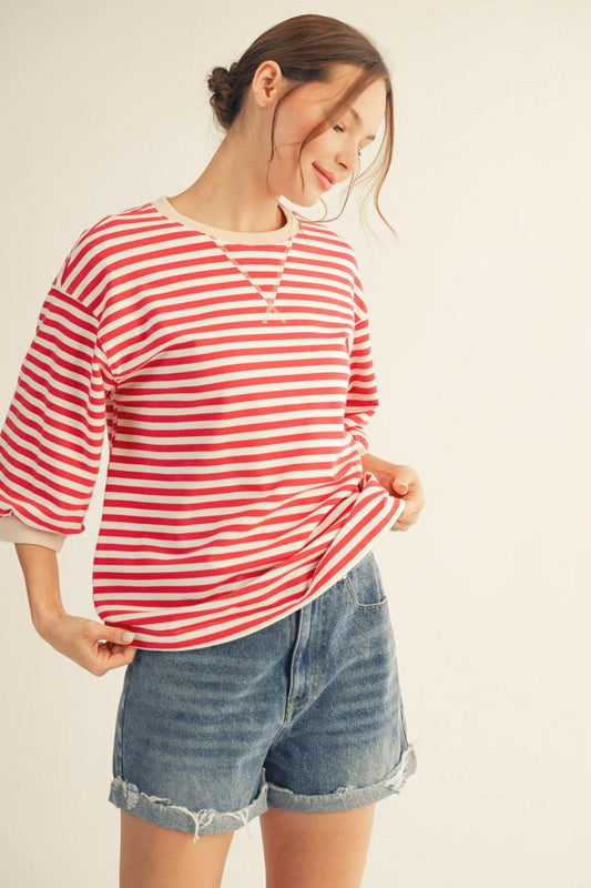 STRIPE 3/4 SS RED TOP