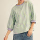 STRIPE 3/4 SLEEVE APPLE GREEN TOP