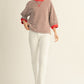 STRIPE 3/4 SS RED/BROWN TOP