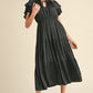 SATIN ELASTIC WAIST BLACK DRESS