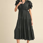 SATIN ELASTIC WAIST BLACK DRESS