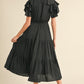 SATIN ELASTIC WAIST BLACK DRESS