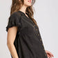 Black Linen Button Down Top