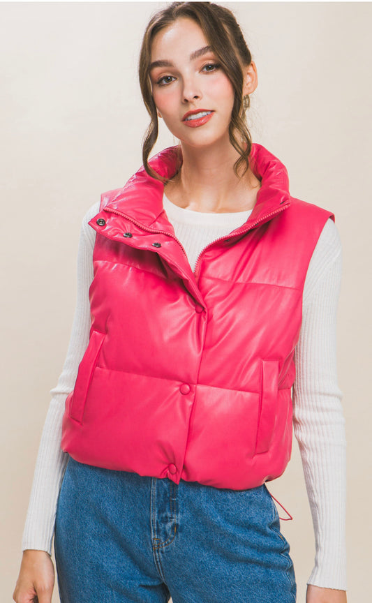 Women Puffer Fuchsia Vest