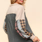 COLLARED PLAID SLEEVE TOP