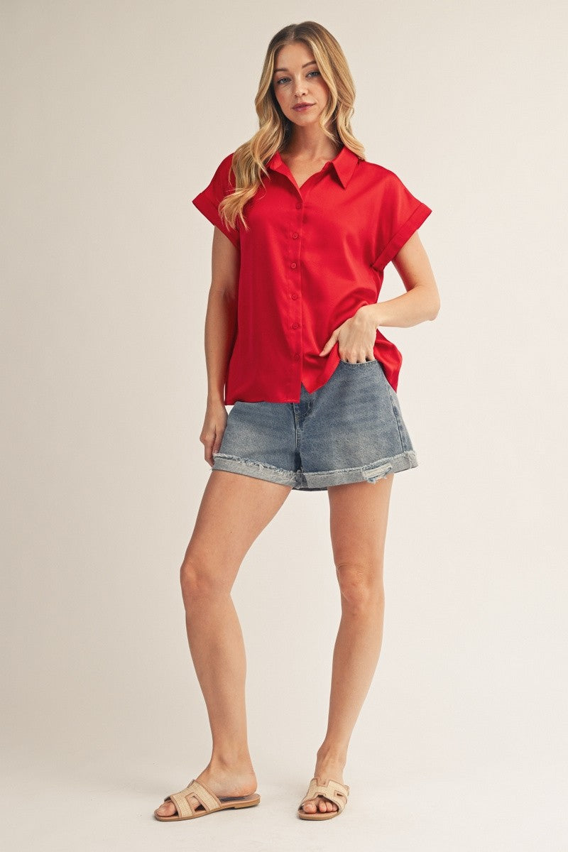 SATIN BUTTON RED TOP