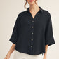 DROP SHOULDER 3/4 BLACK SS TOP