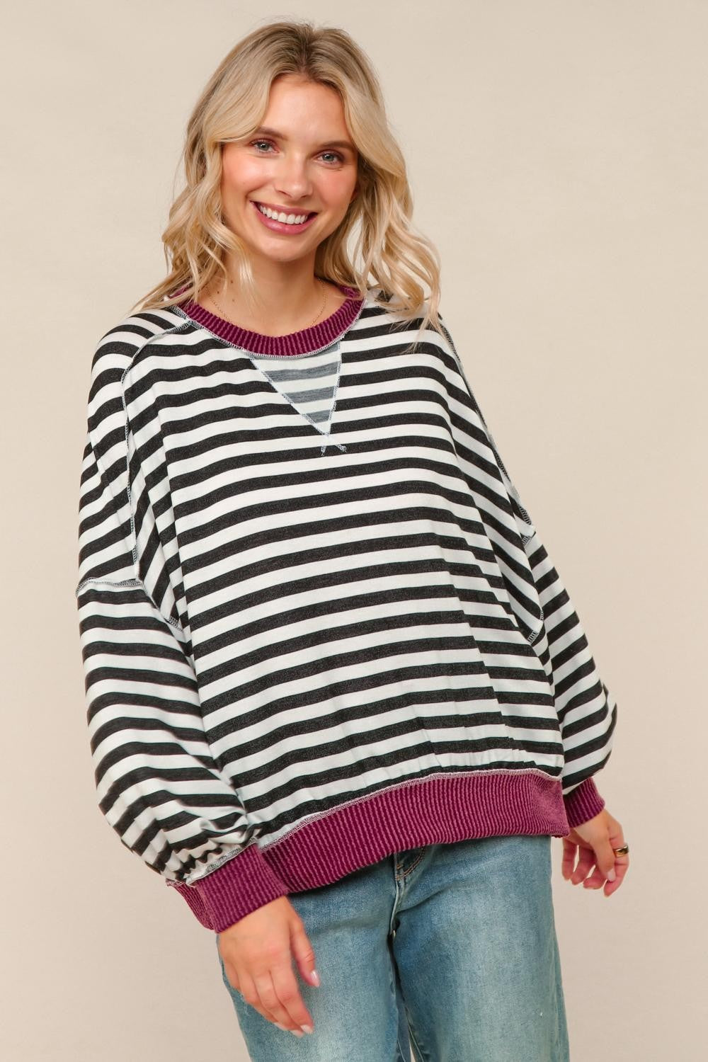 FALL STRIPED BLK/WINE LONGSLEEVE