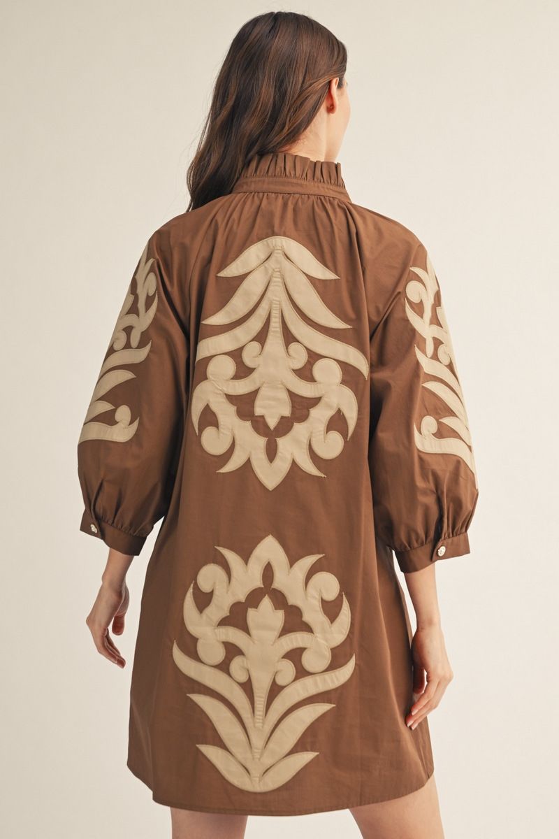 LUX EMBELLISH BROWN DRESS