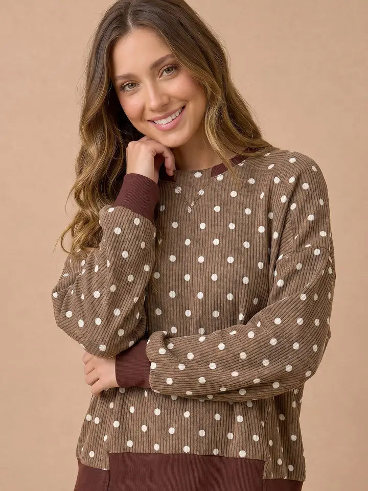POLKA DOT CARAMEL LS TOP