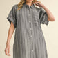 COLLARD STRIPED SHIRT DRESS