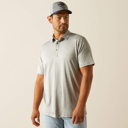 ARIAT MENS FITTED GRAY POLO