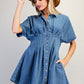 PLEATED DENIM DRESS
