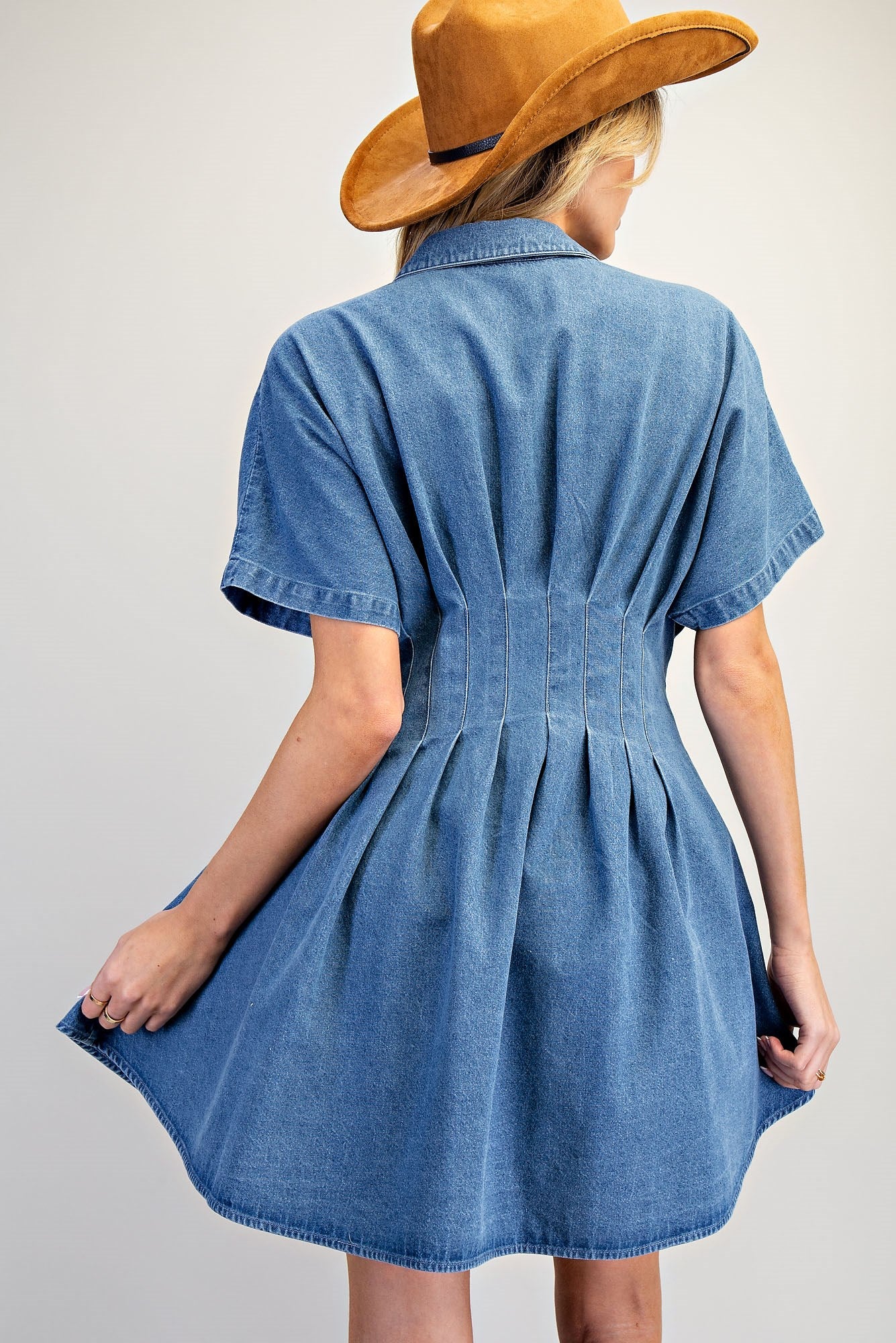 PLEATED DENIM DRESS