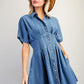 PLEATED DENIM DRESS