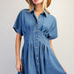 PLEATED DENIM DRESS