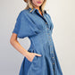 PLEATED DENIM DRESS