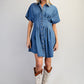 PLEATED DENIM DRESS