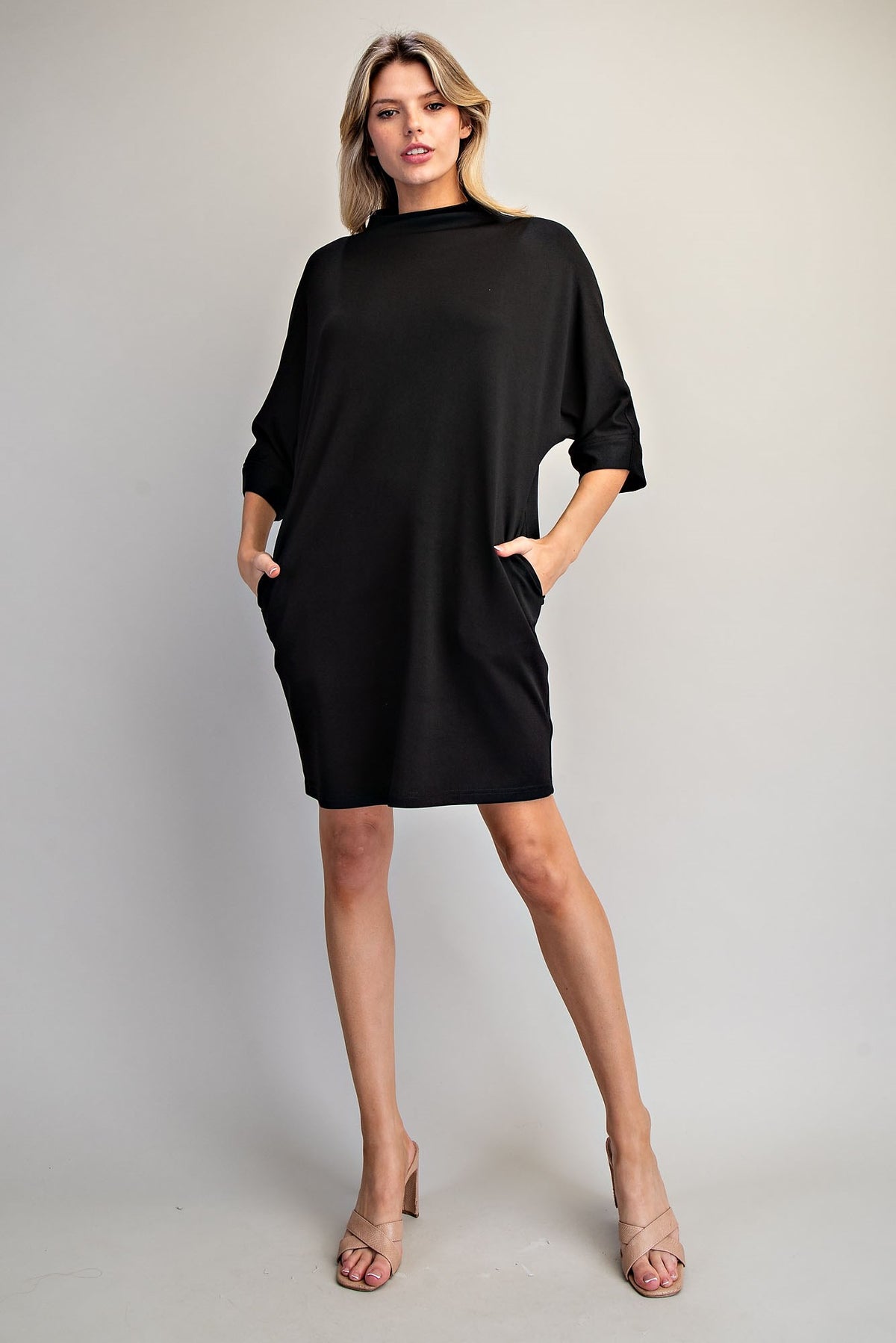 MOCK NECK MINI BLK DRESS
