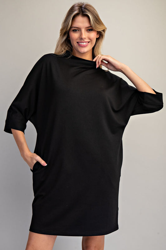 MOCK NECK MINI BLK DRESS