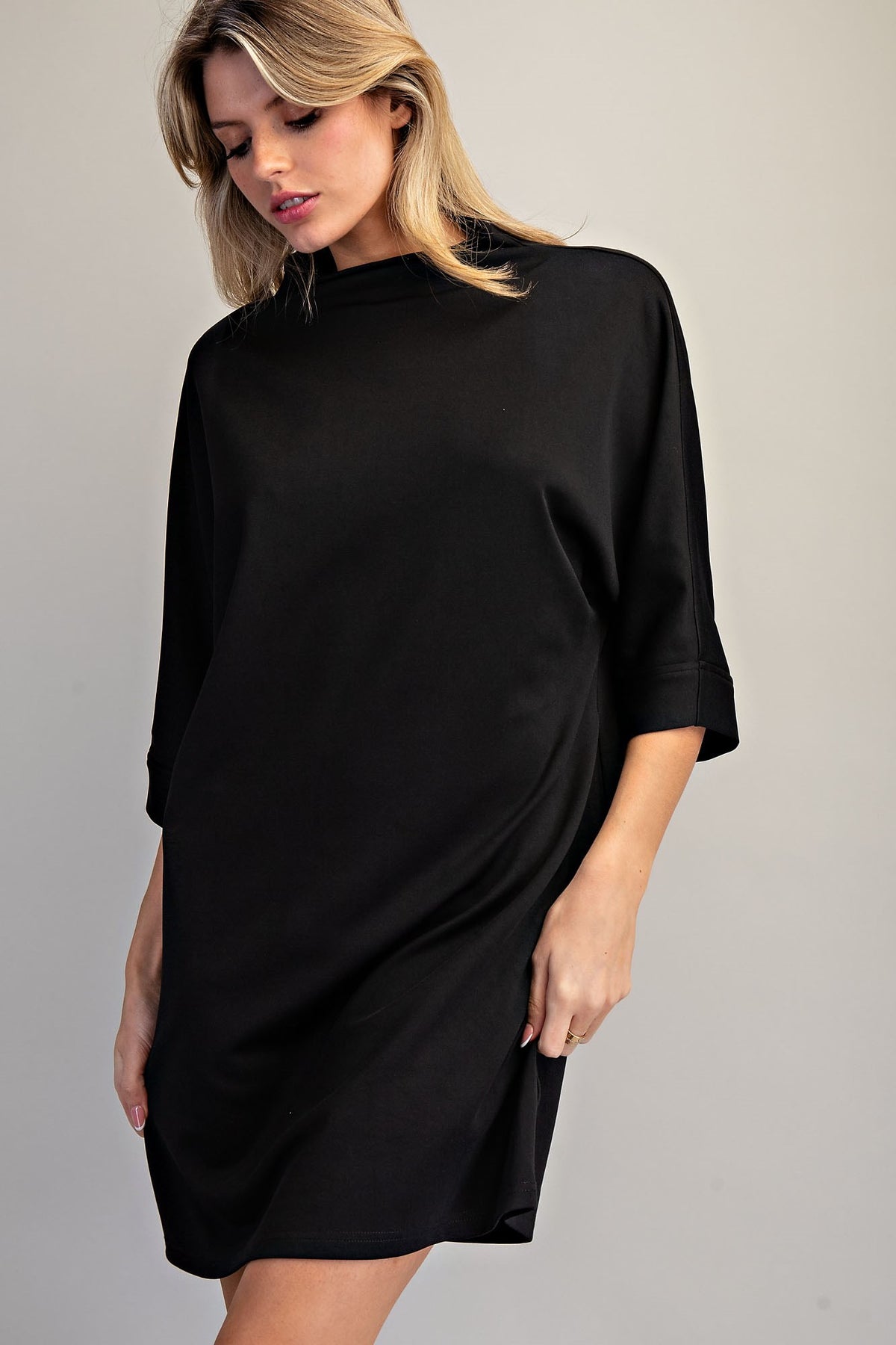 MOCK NECK MINI BLK DRESS